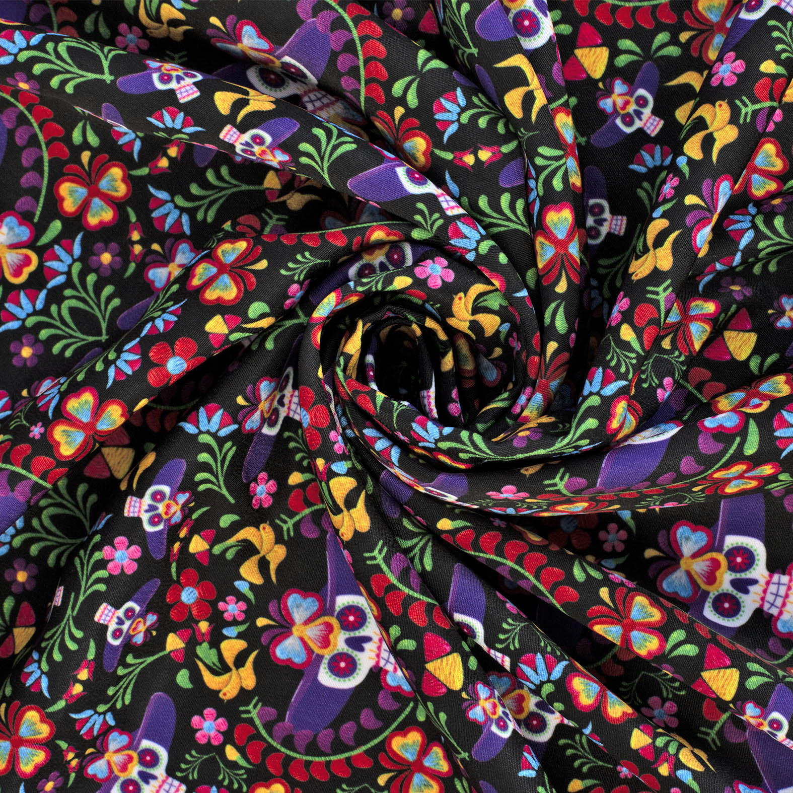 TELA TIPO SEDA DISEÑO CATRINA X METRO