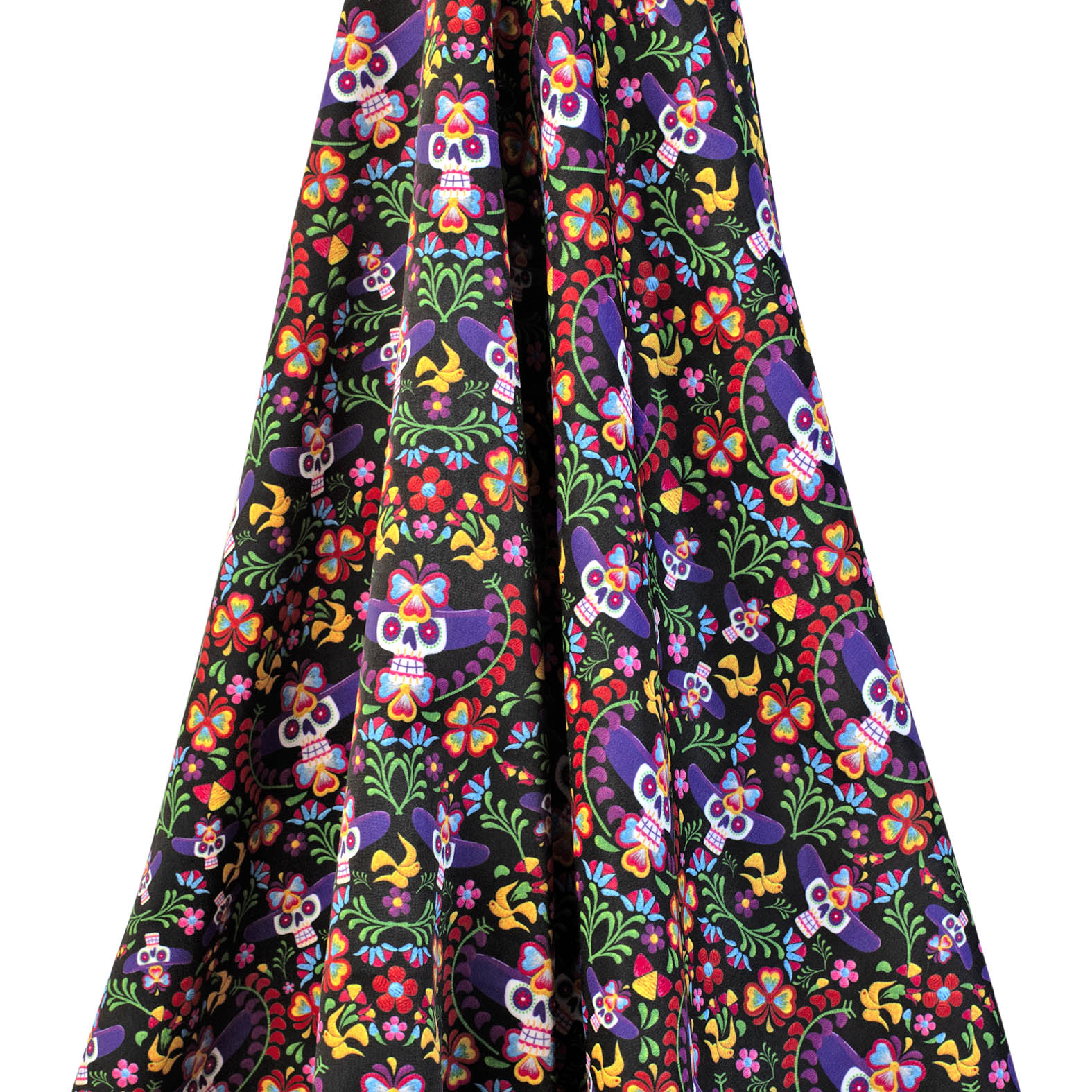 TELA TIPO SEDA DISEÑO CATRINA X METRO