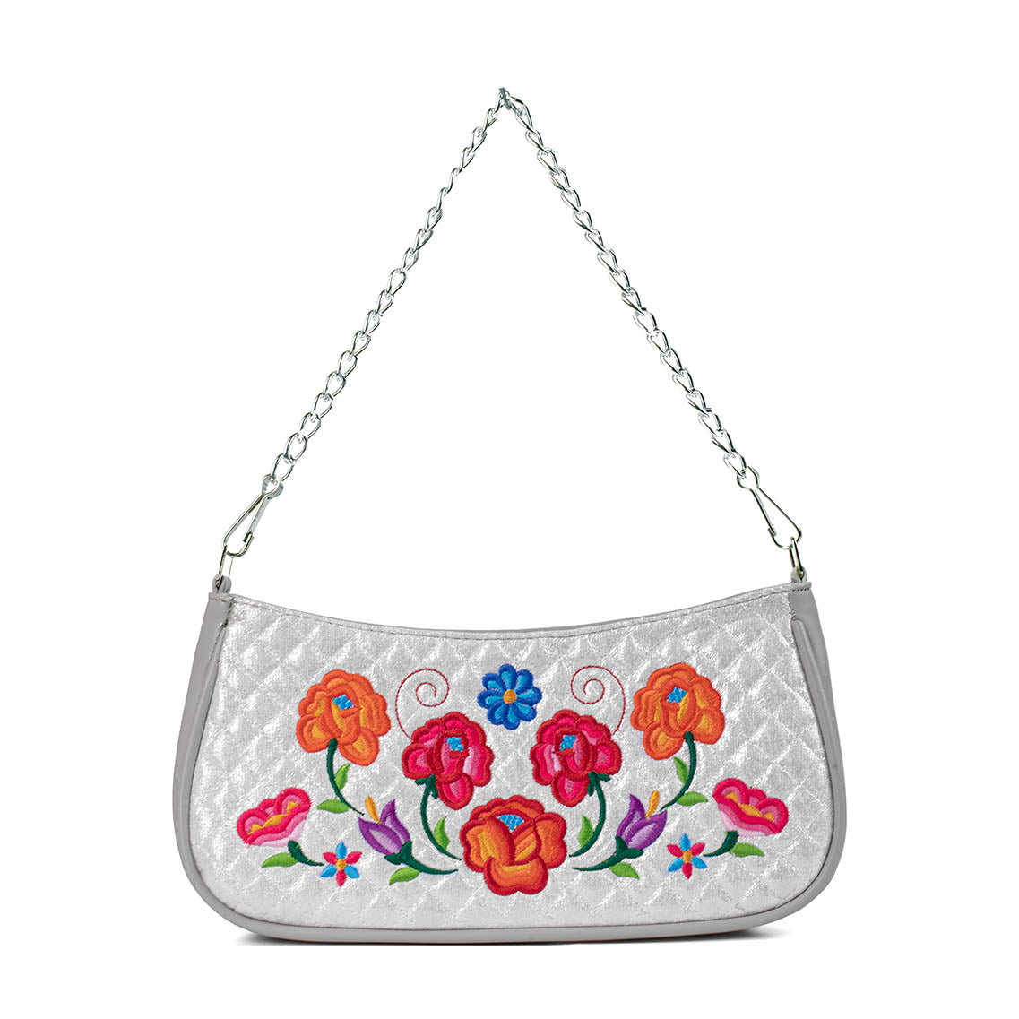 BOLSA PARIS BORD FLORAL CAPITONADO PLATA