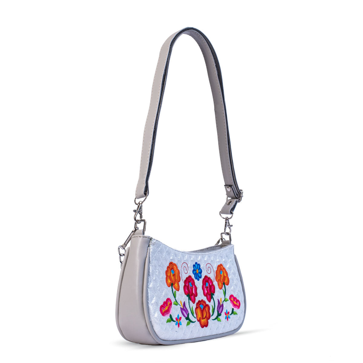 BOLSA PARIS BORD FLORAL CAPITONADO PLATA