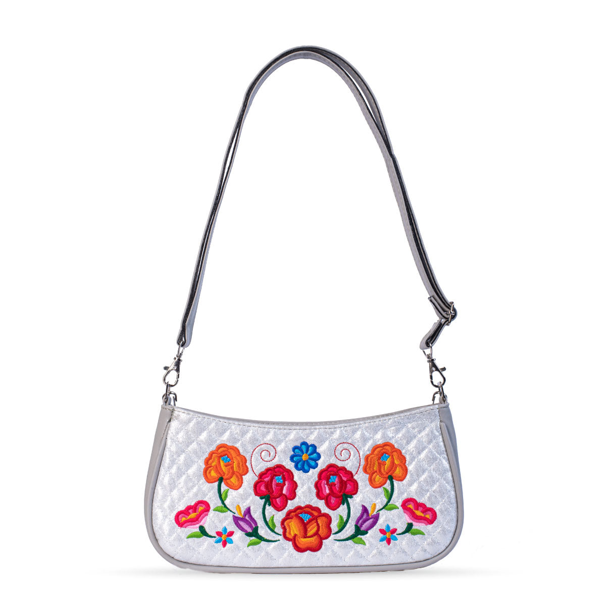 BOLSA PARIS BORD FLORAL CAPITONADO PLATA