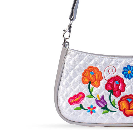BOLSA PARIS BORD FLORAL CAPITONADO PLATA