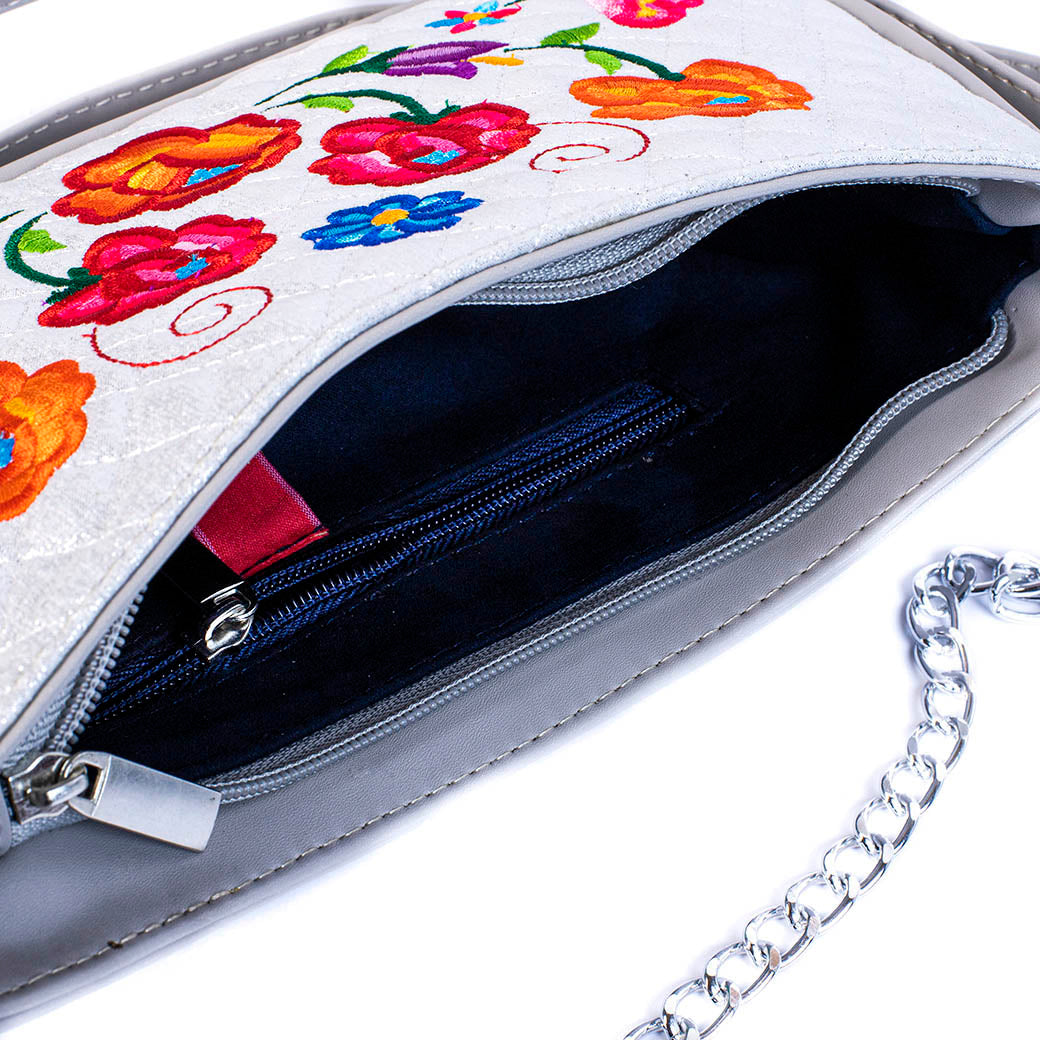 BOLSA PARIS BORD FLORAL CAPITONADO PLATA