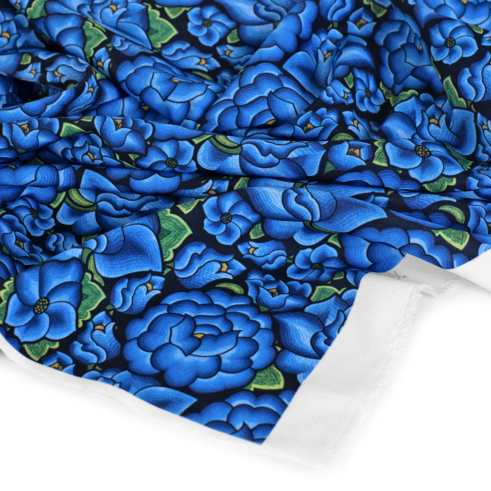 TELA TIPO SEDA DISEÑO 102 FLORAL AZUL X METRO