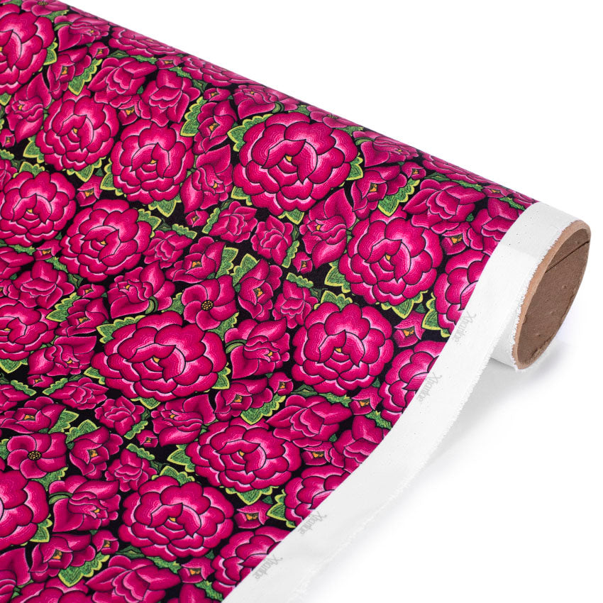 TELA TIPO SEDA DISEÑO 102 FLORAL FUCSIA X METRO