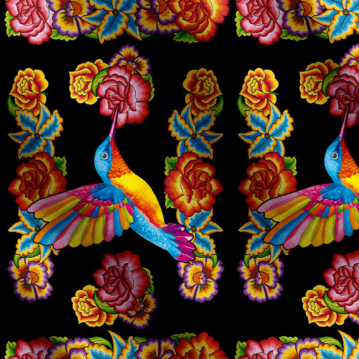 TELA TIPO SEDA DISEÑO COLIBRI X METRO
