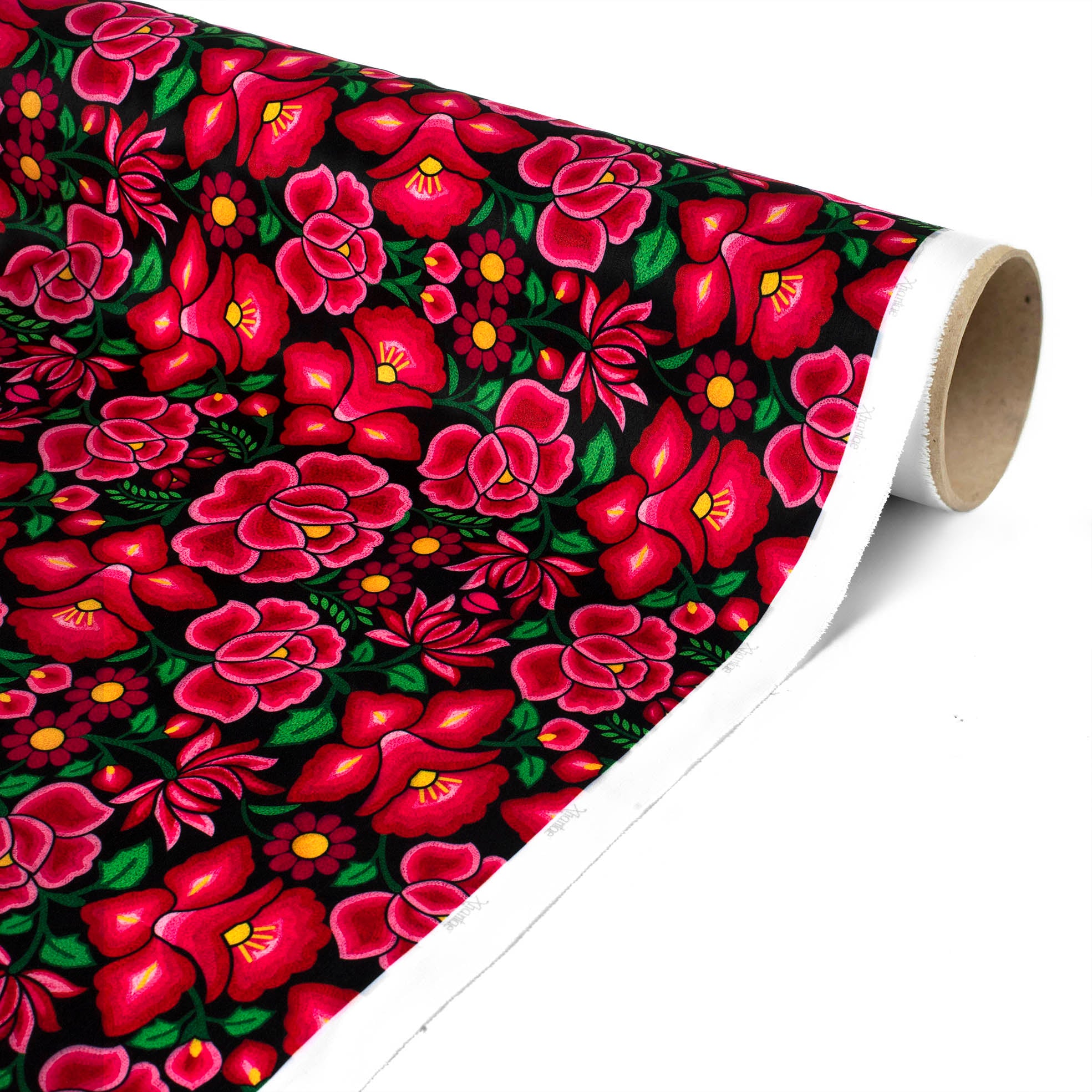 TELA TIPO SEDA DISEÑO FLOR CEREZA X METRO