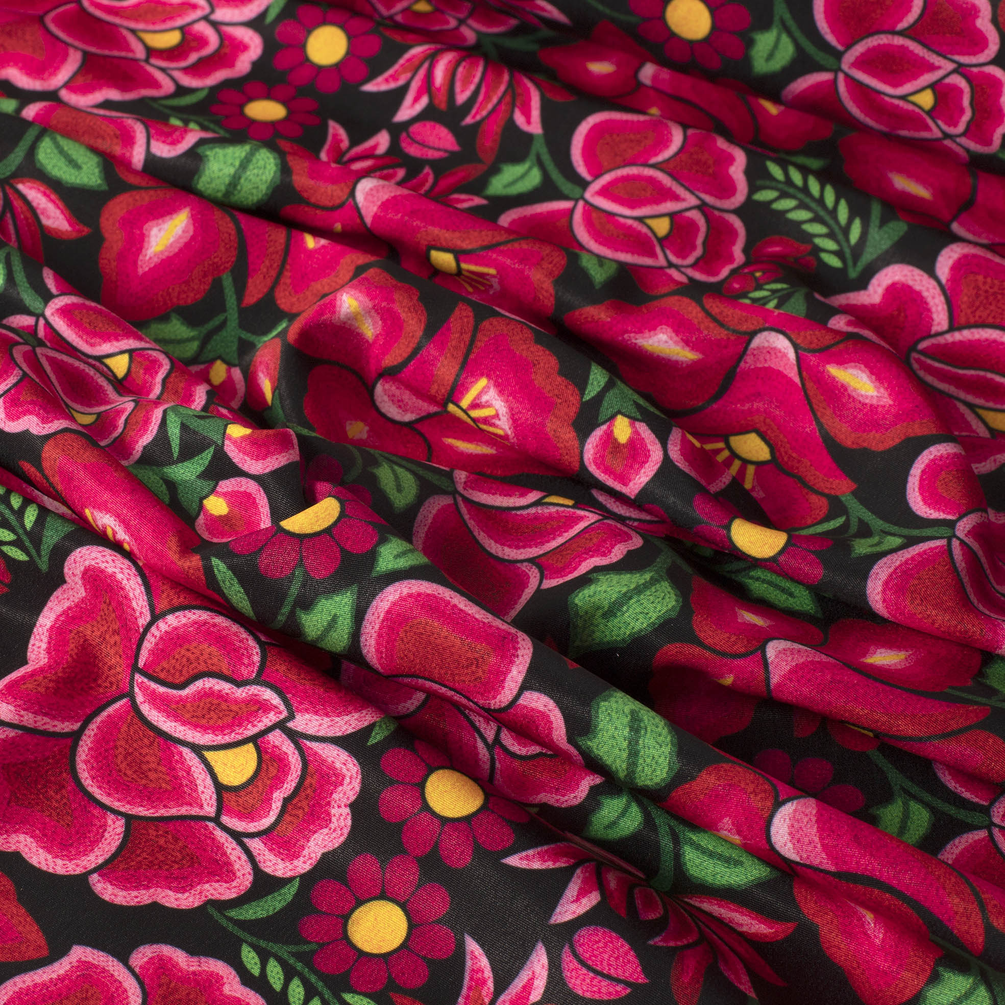 TELA TIPO SEDA DISEÑO FLOR CEREZA X METRO