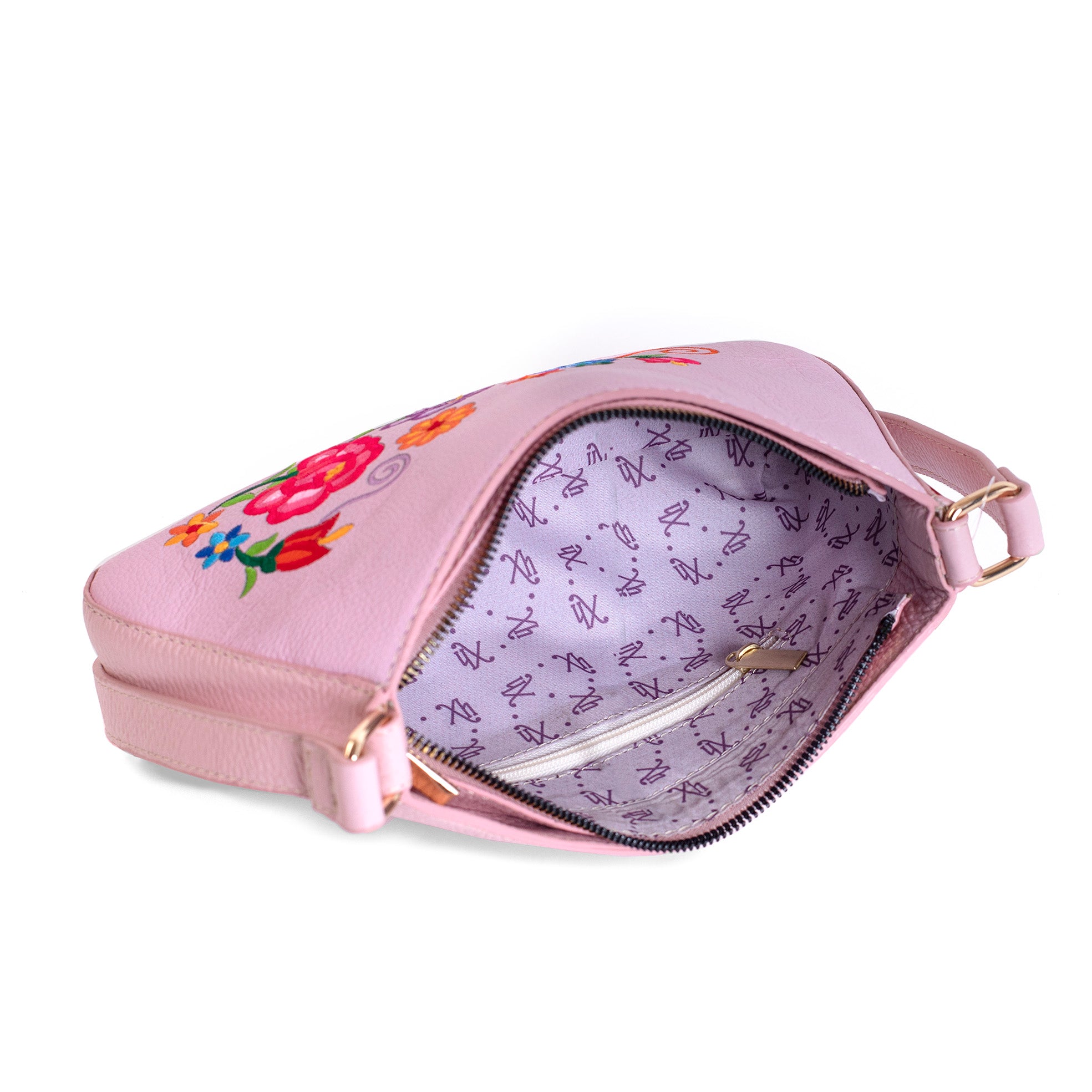 BOLSA JIMENA BORDADO FLORAL TERNERA ROSA