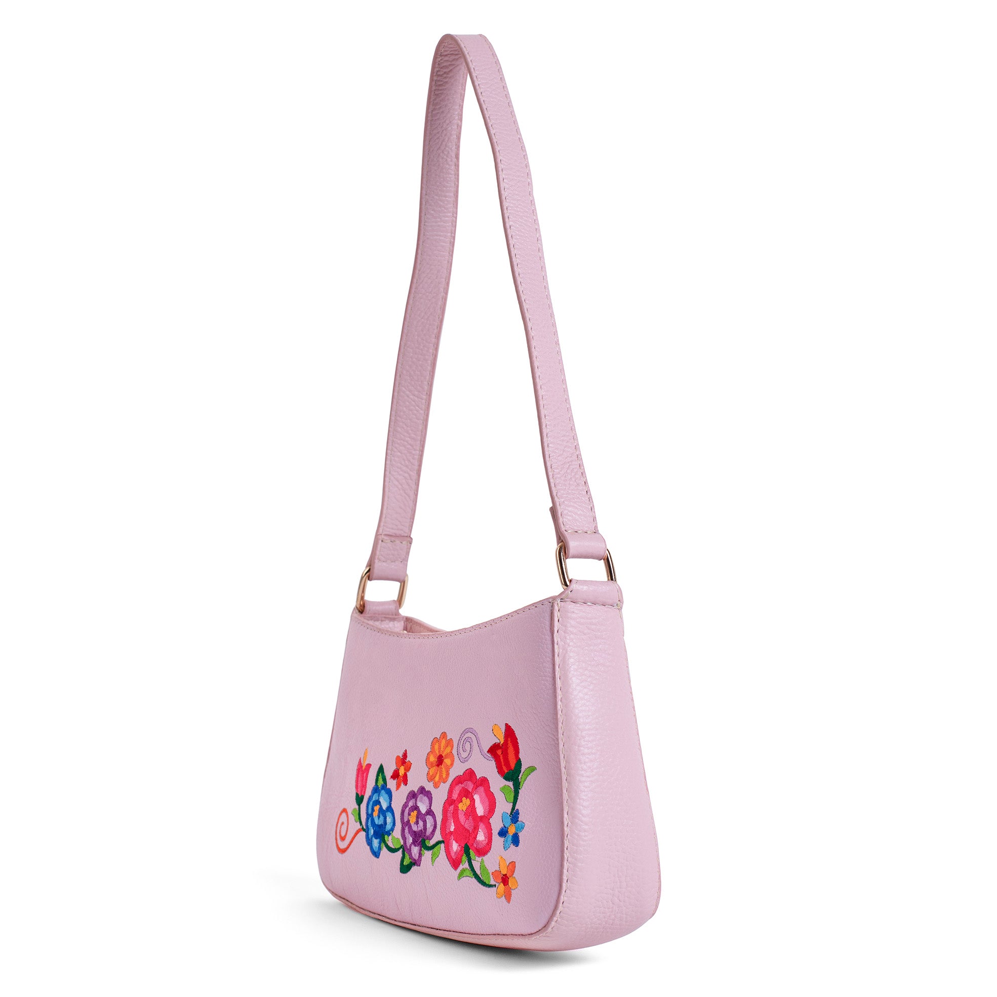 BOLSA JIMENA BORDADO FLORAL TERNERA ROSA