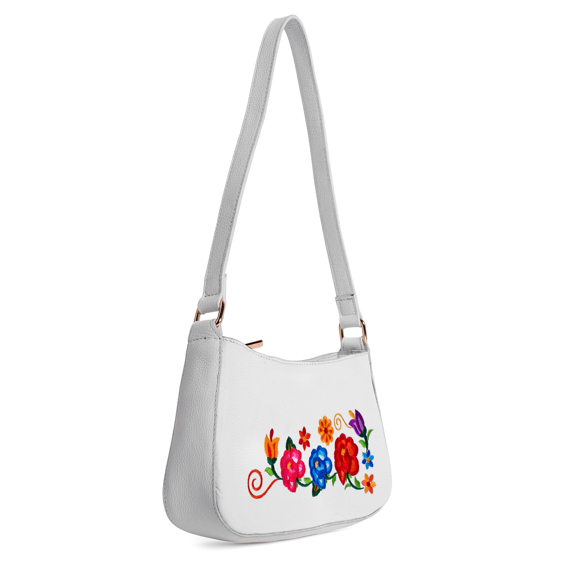 BOLSA JIMENA BORDADO FLORAL TERNERA BLANCO