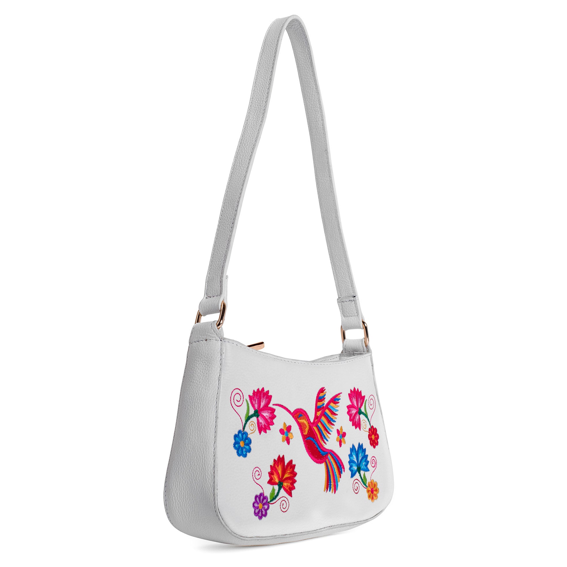 BOLSA JIMENA BORDADO COLIBRI TERNERA BLANCO