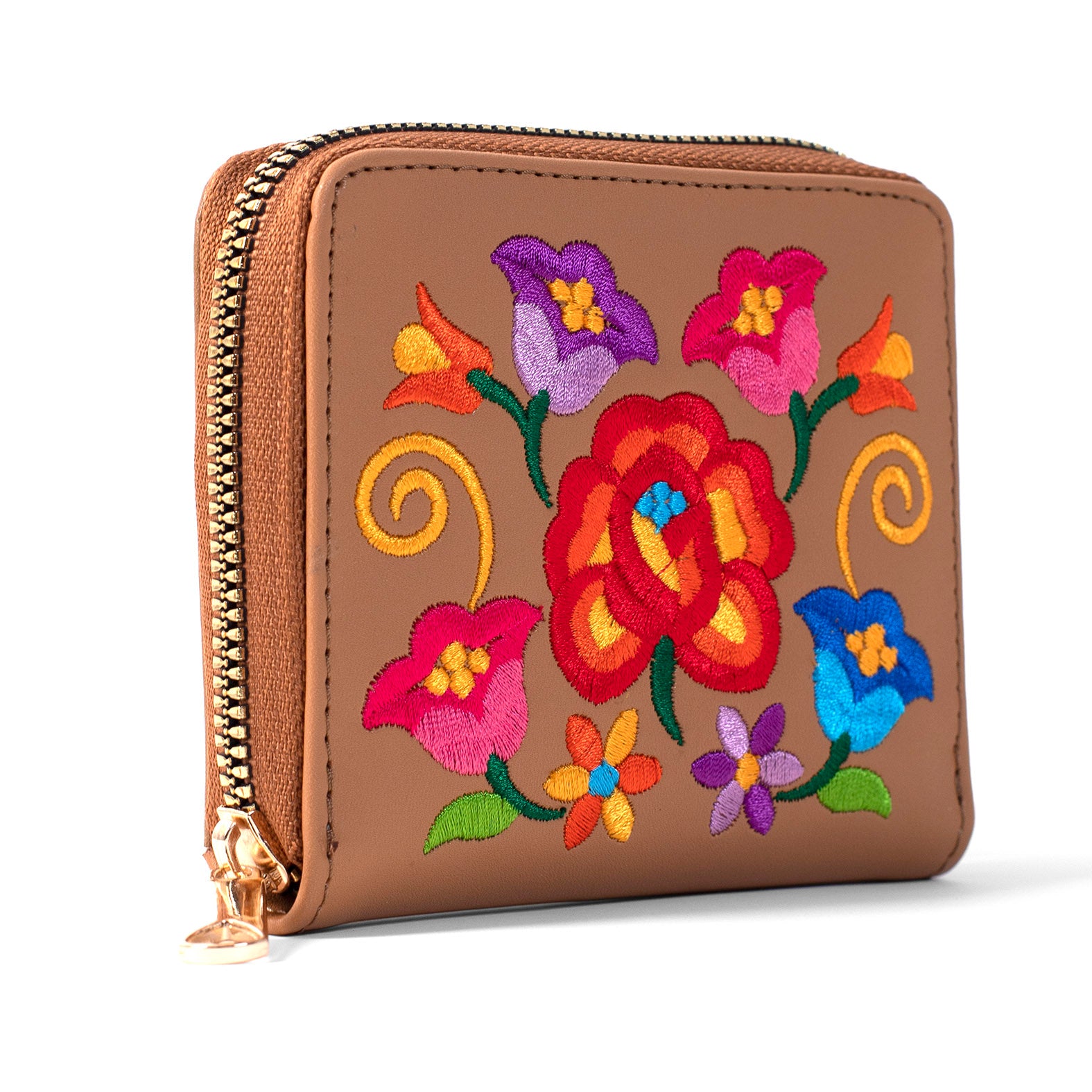 CARTERA CANDY BORDADO FLORAL CAMEL