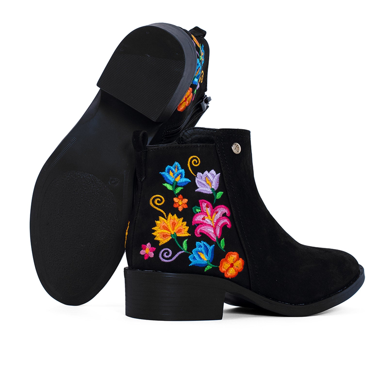 BOTIN YALI FLOR ORQUIDEA NEGRO BORDADO