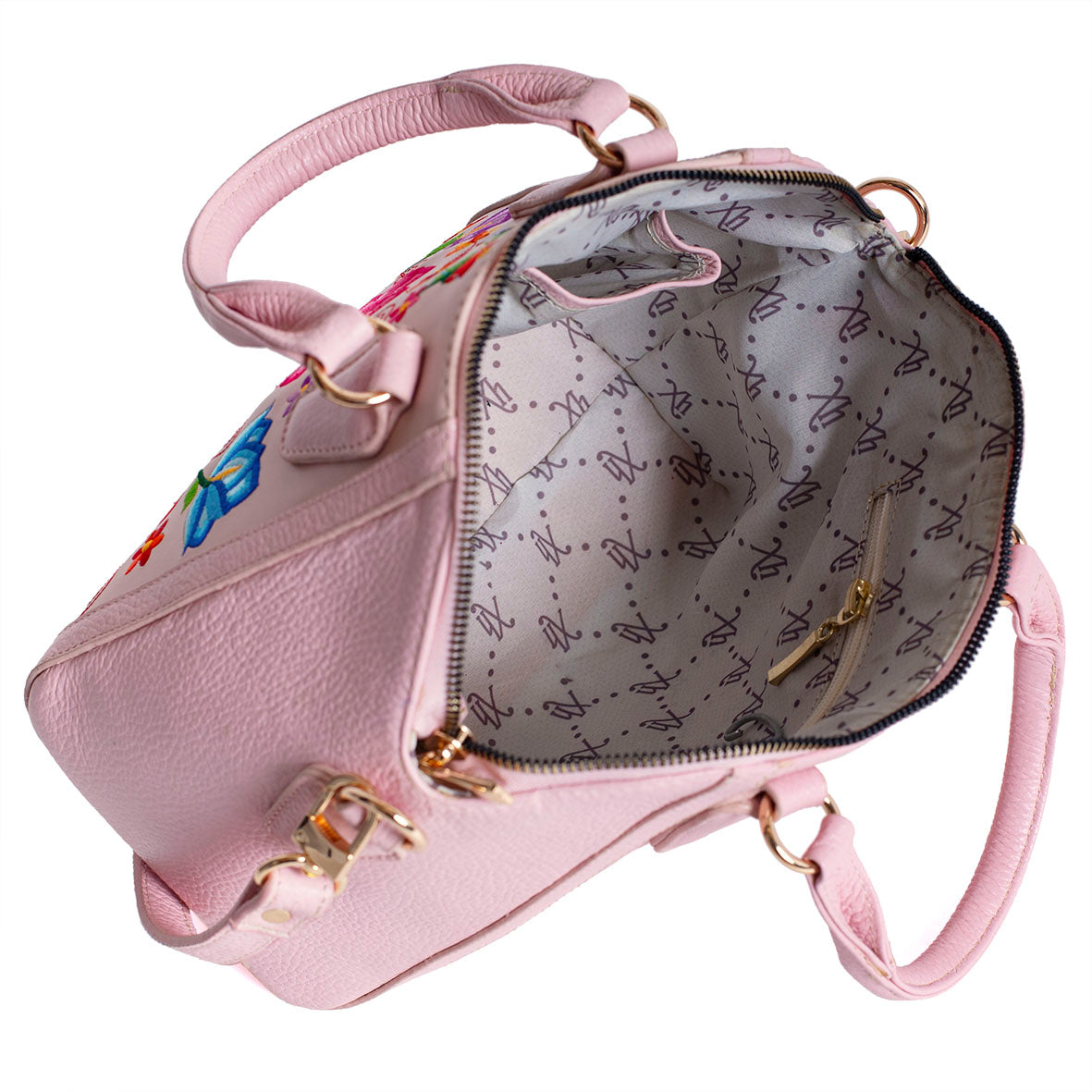 BOLSA SAMANTHA BORDADO FLORAL TERNERA ROSA