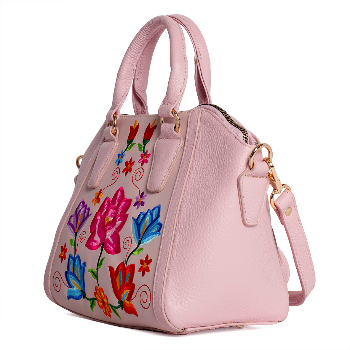 BOLSA SAMANTHA BORDADO FLORAL TERNERA ROSA