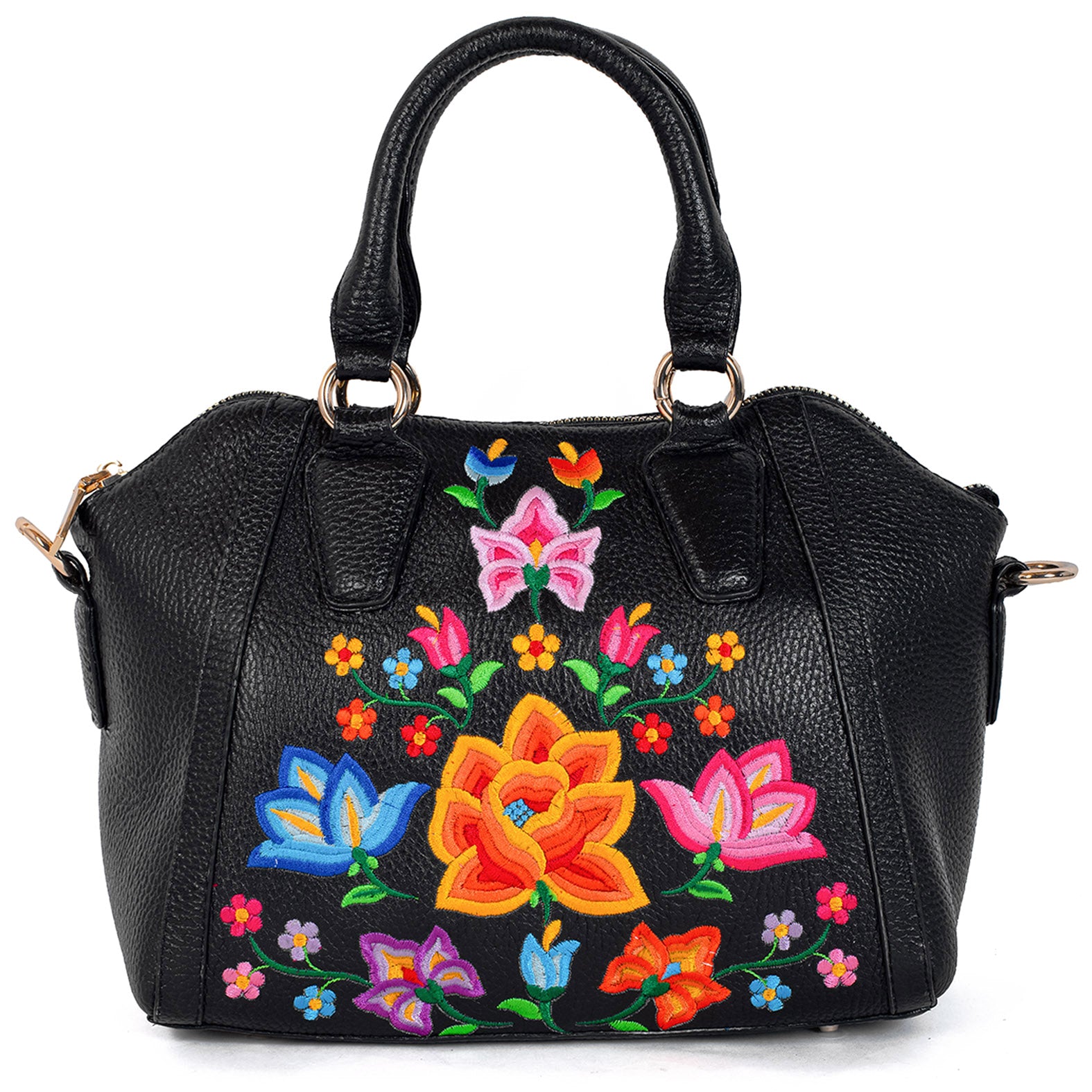 BOLSA SAMANTHA BORDADO FLORAL TERNERA NEGRO