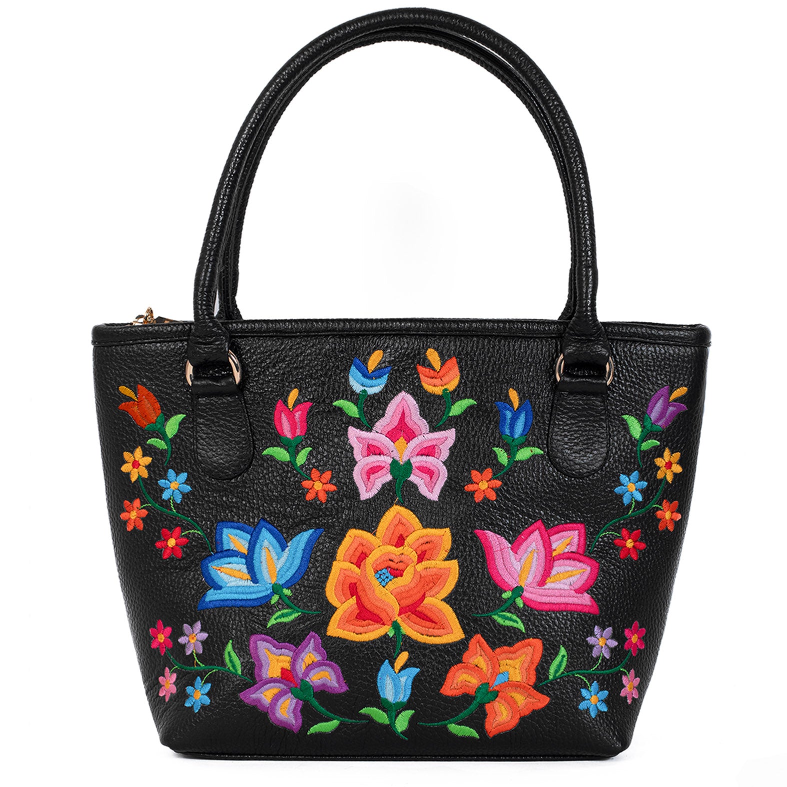 BOLSA JACKY BORDADO FLORAL TERNERA NEGRO