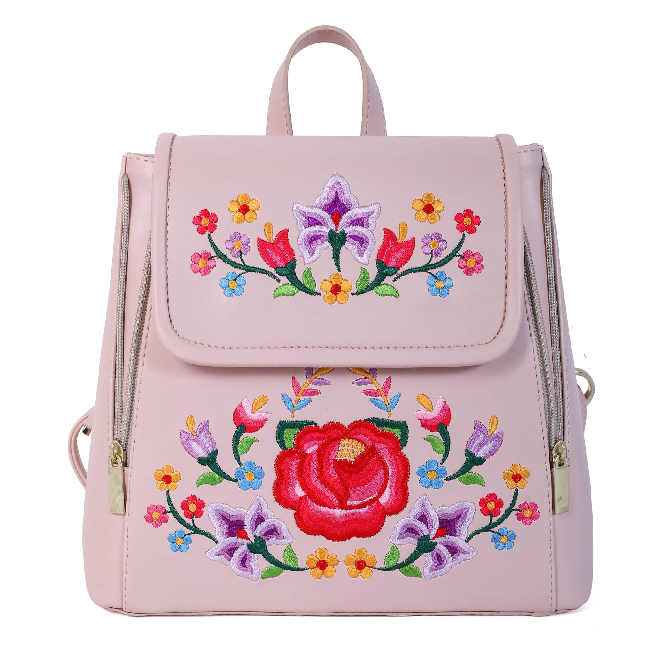 MOCHILA LIZY BORDADO FLORAL ROSA