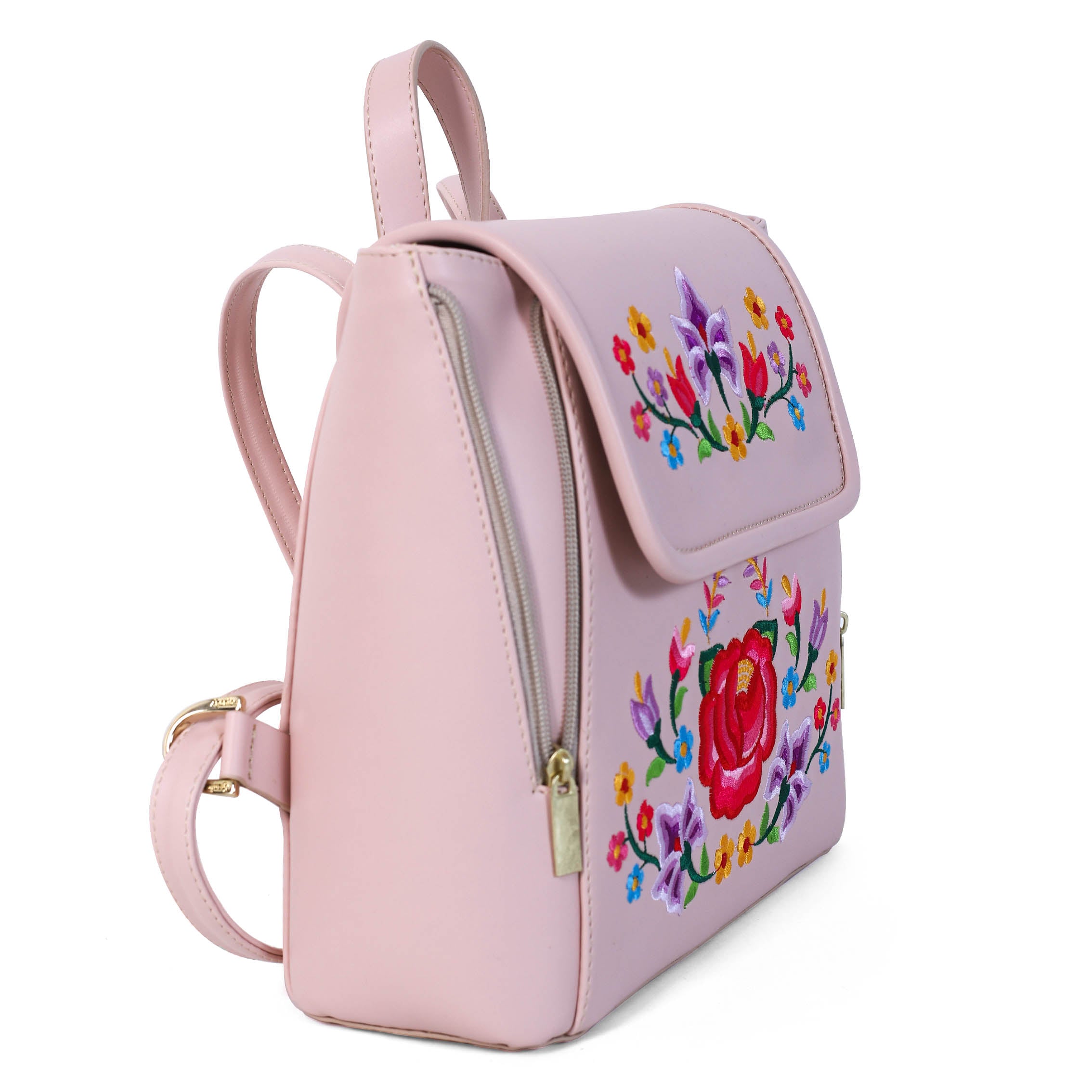 MOCHILA LIZY BORDADO FLORAL ROSA