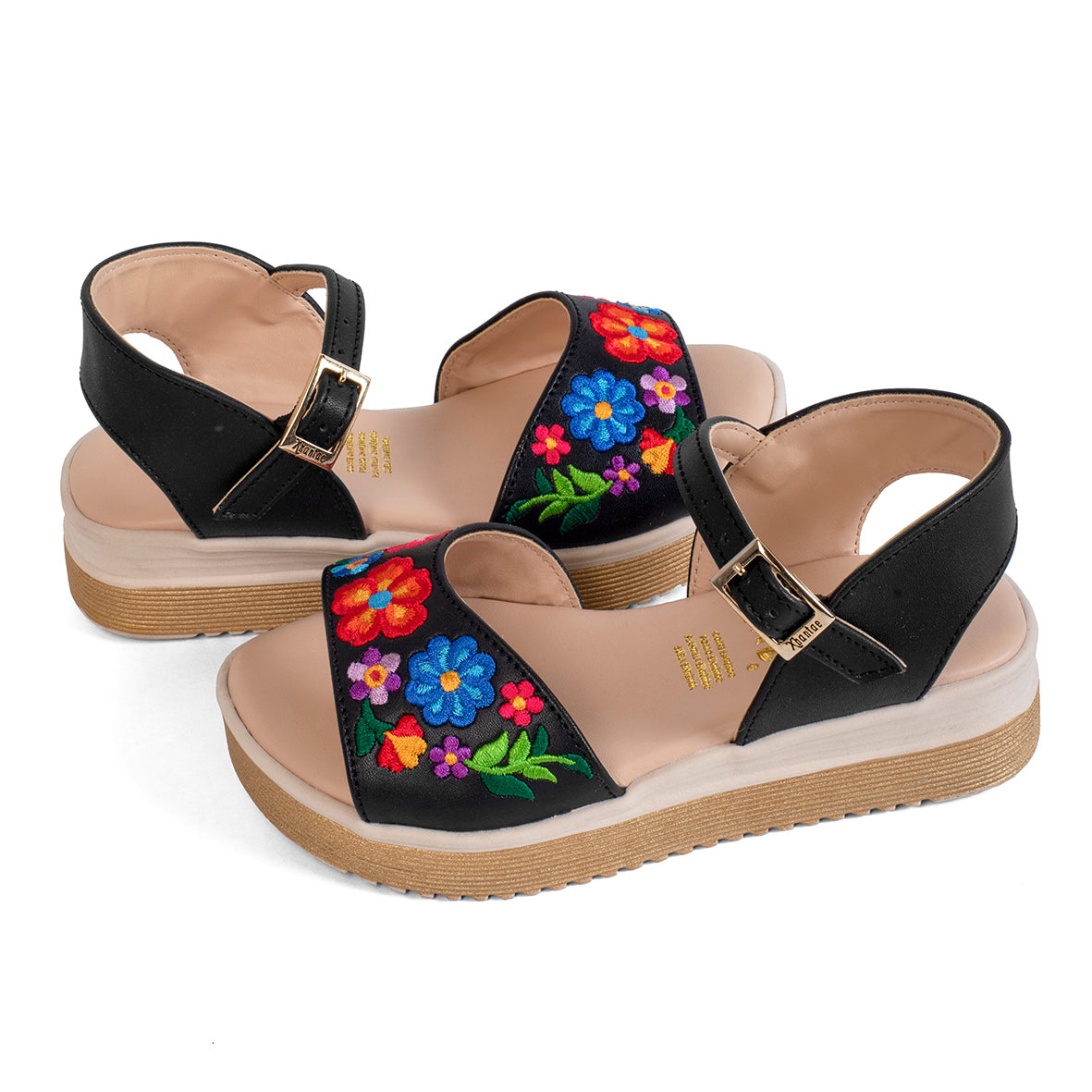 SANDALIA LILIA FLORAL NEGRO BORDADO