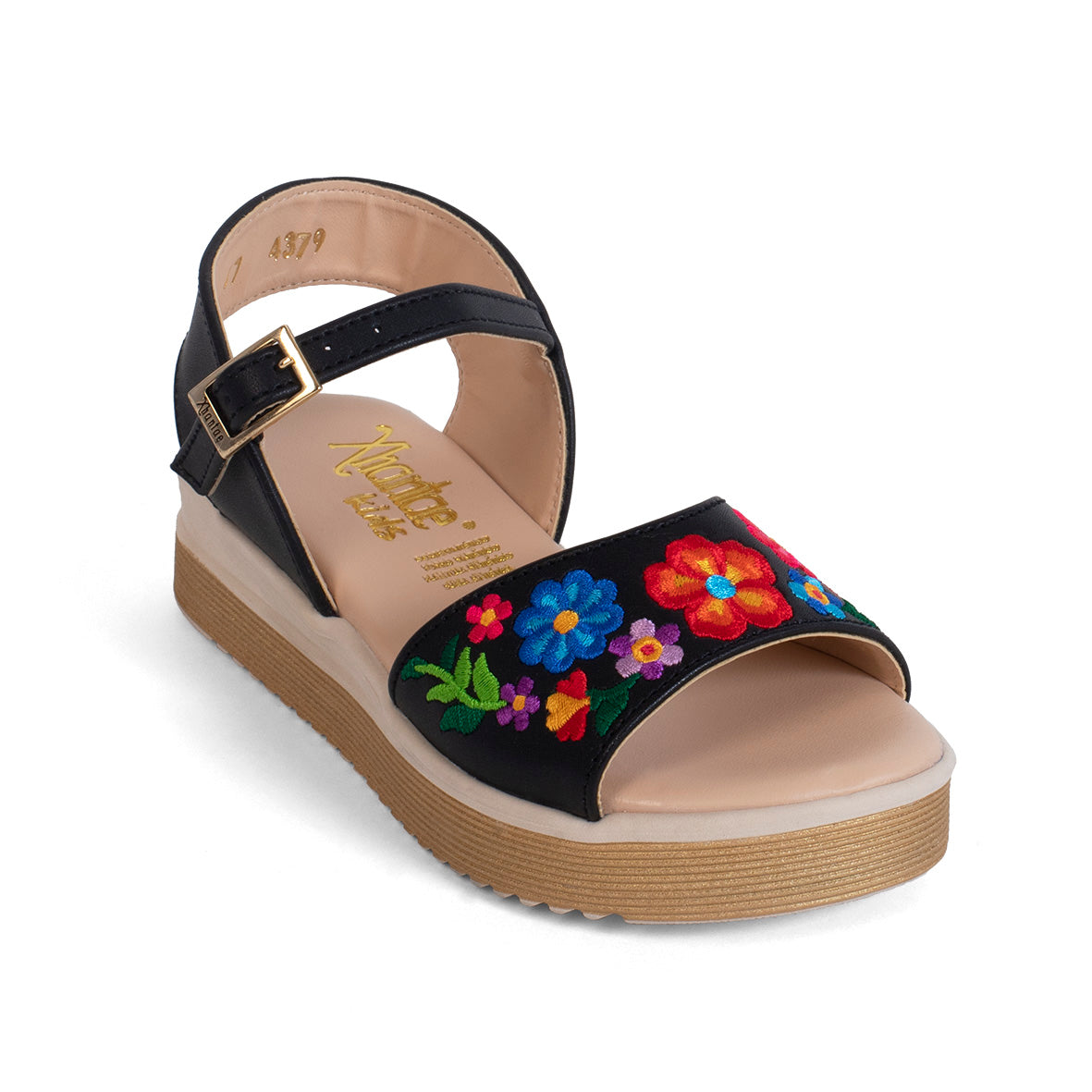 SANDALIA LILIA FLORAL NEGRO BORDADO