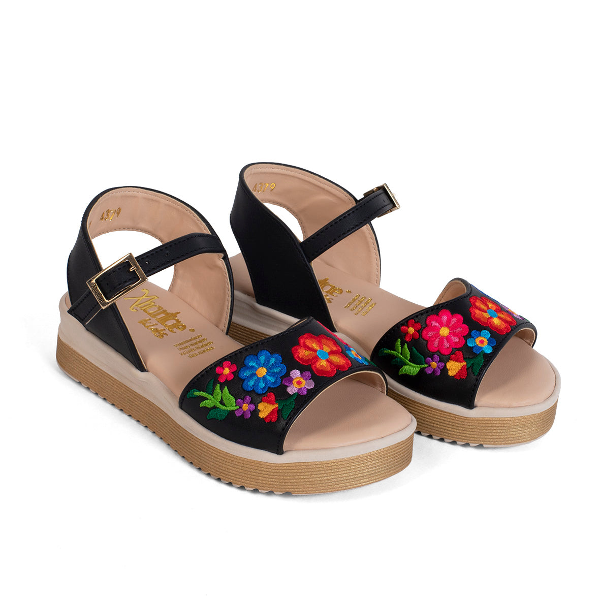 SANDALIA LILIA FLORAL NEGRO BORDADO