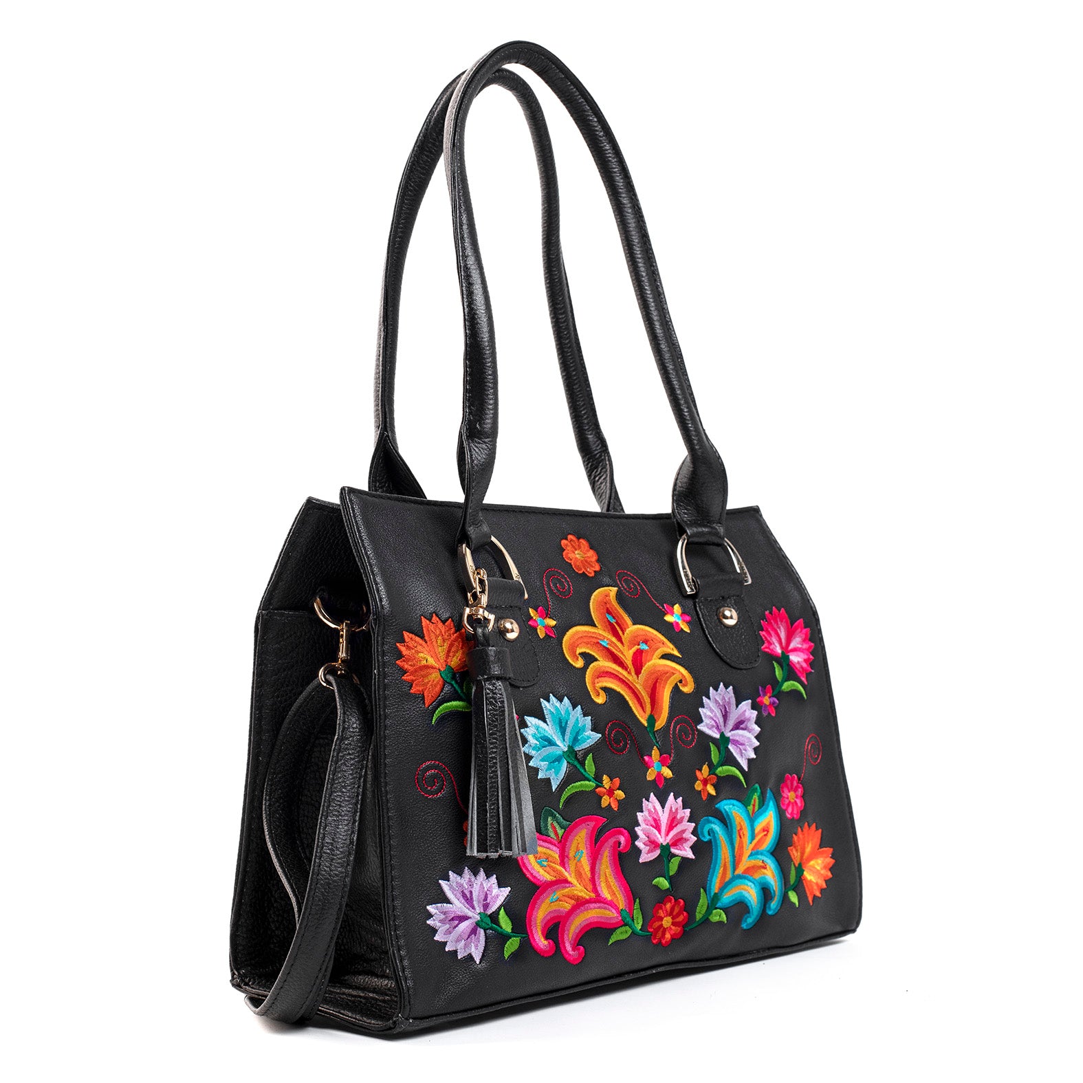 BOLSA CLAUDIA BORDADO ORQUIDEA NEGRO