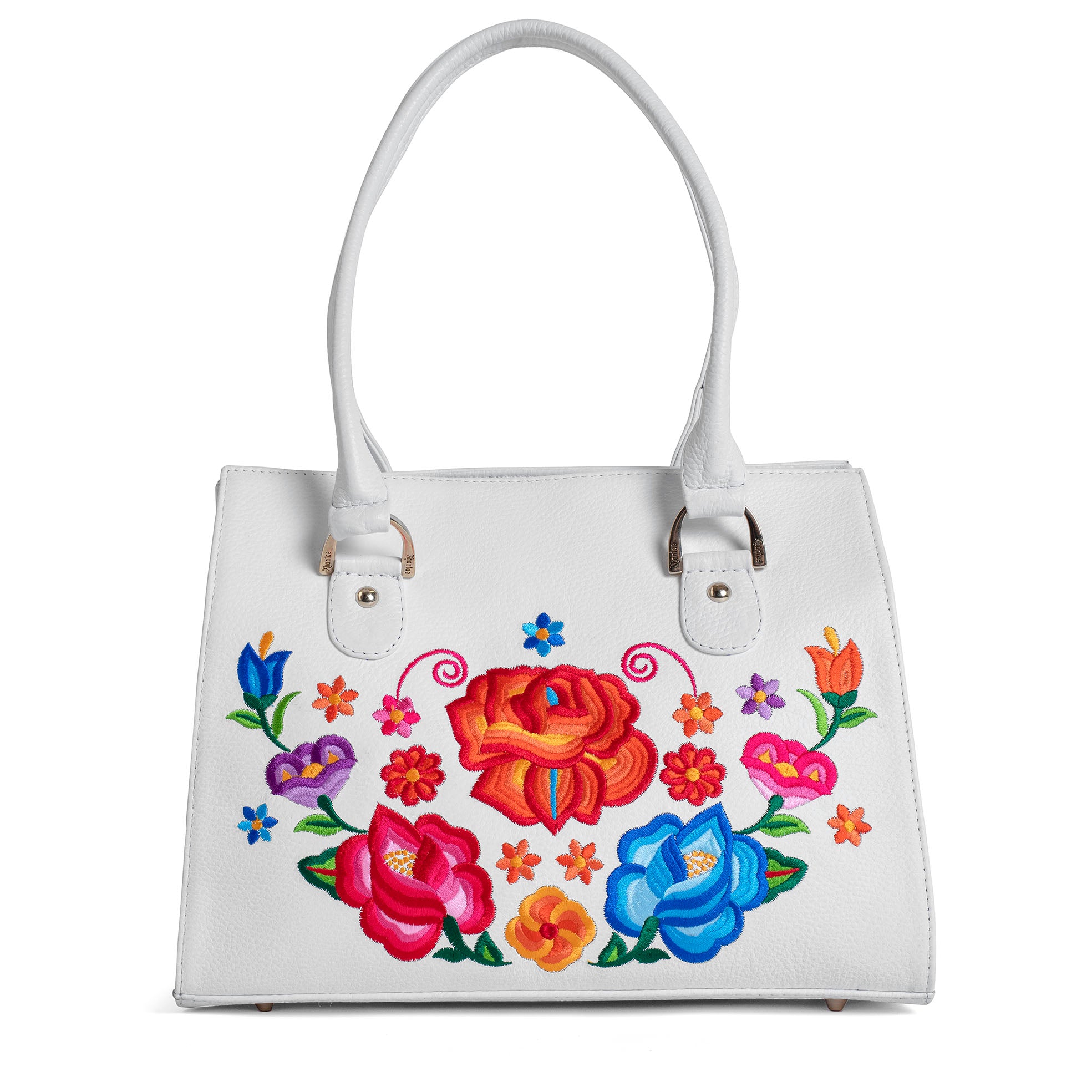 BOLSA CLAUDIA BORDADO FLORES TERNERA BLANCO