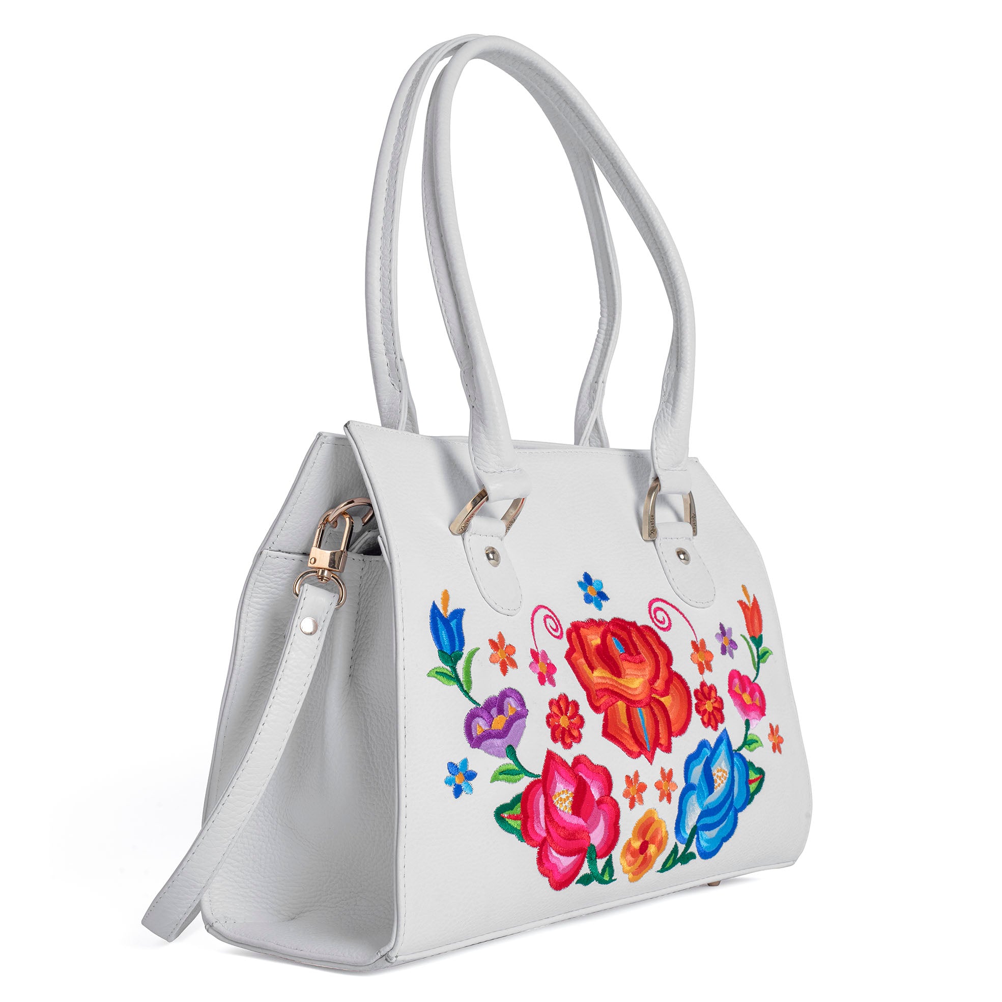 BOLSA CLAUDIA BORDADO FLORES TERNERA BLANCO