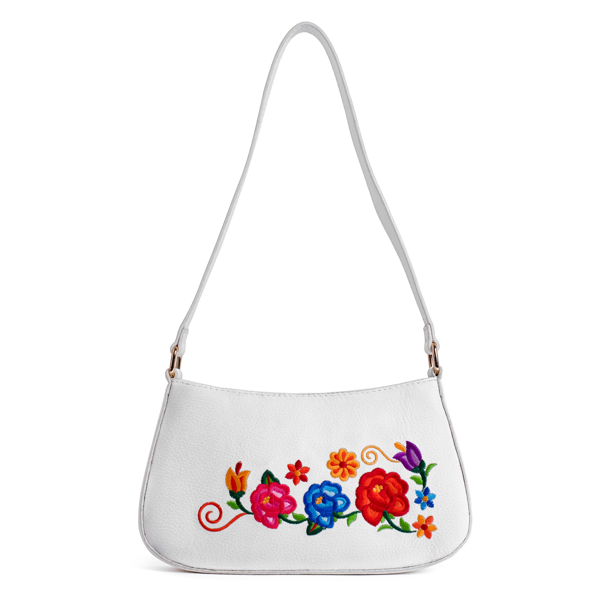 BOLSA JIMENA BORDADO FLORAL TERNERA BLANCO