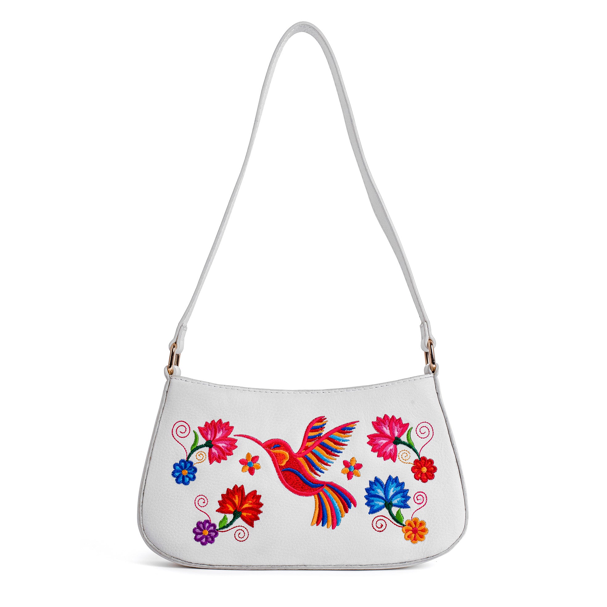 BOLSA JIMENA BORDADO COLIBRI TERNERA BLANCO